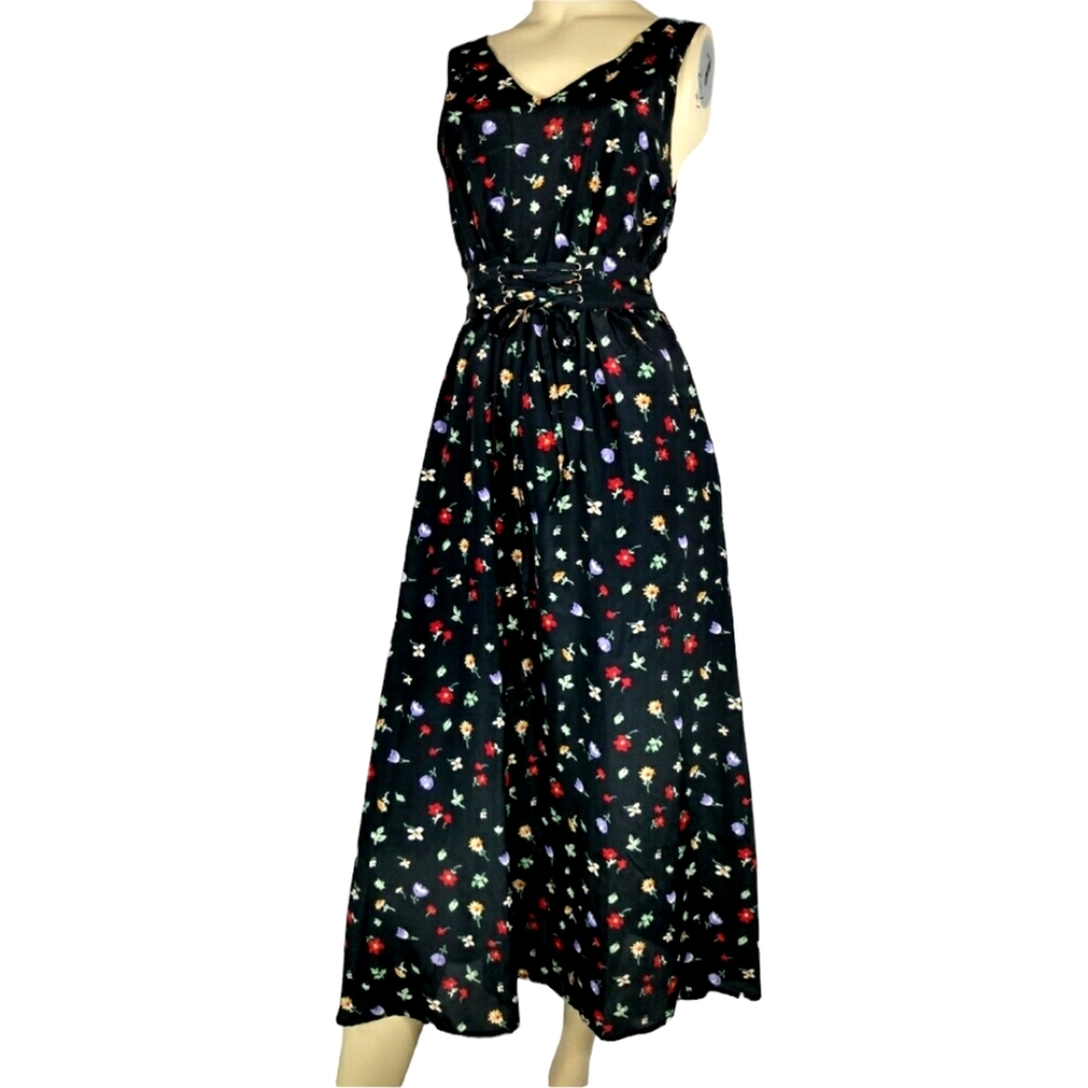 MOMO Floral Long vintage Dress Womens Small